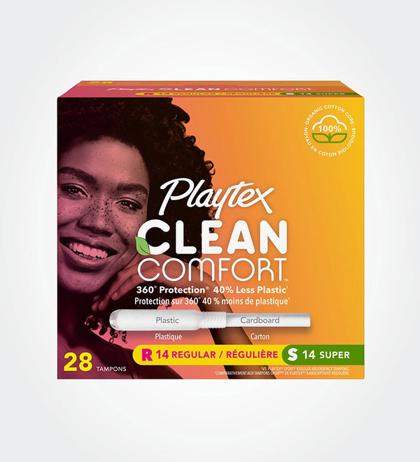 Tampons Clean ComfortMC de PlaytexMD, multi-emballage (absorptivité régulière et super)
